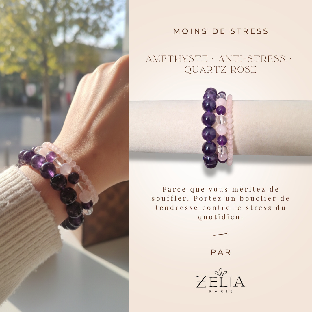 Nalaya | Trio Bulle de Sérénité - Améthyste & Quartz Rose - Zelia Paris