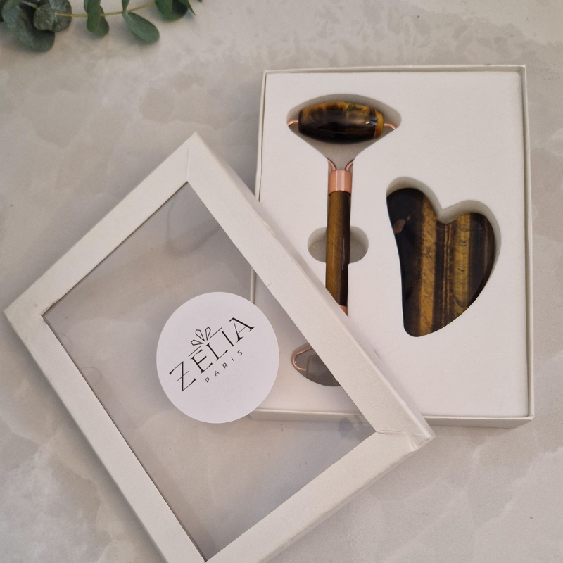 Coffret Duo | Gua Sha & Roller - Œil de Tigre